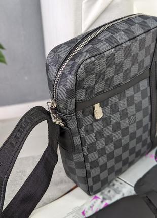 Мужская сумка мессенджер  луи виттон через плечо черно-серая  в клетку louis vuitton4 фото