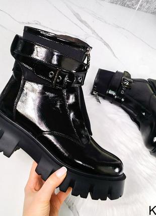 Натуральные кожаные лакированные черные демисезонные и зимние ботинки3 фото