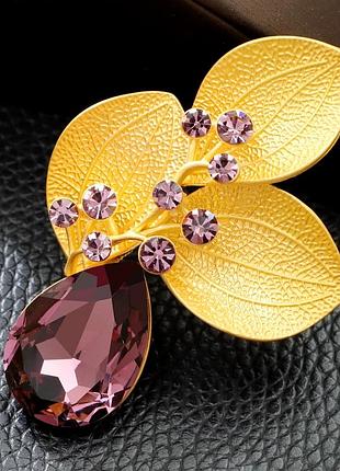 Брошь- кулон икебана 6,4 см, цветок, листья