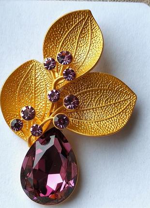 Брошь- кулон икебана 6,4 см, цветок, листья