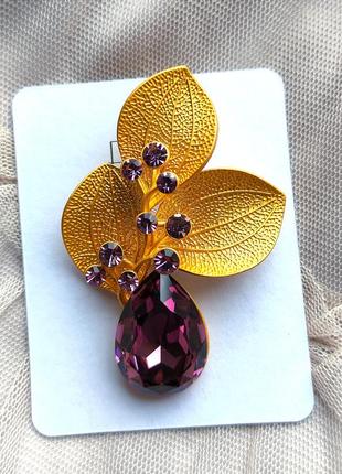 Брошь- кулон икебана 6,4 см, цветок, листья