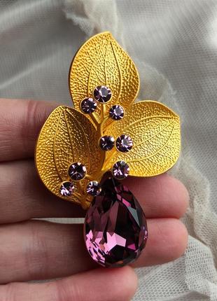 Брошь- кулон икебана 6,4 см, цветок, листья