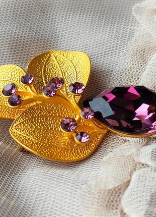 Брошь- кулон икебана 6,4 см, цветок, листья