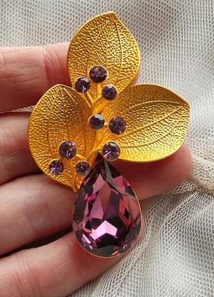 Брошь- кулон икебана 6,4 см, цветок, листья