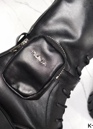 Натуральные кожаные черные демисезонные и зимние сапоги на шнуровке со съемной сумочкой3 фото