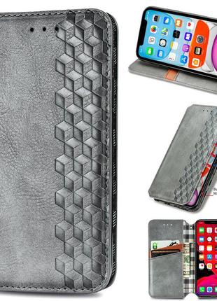 Шкіряний чохол книжка getman cubic (pu) для xiaomi 12t / 12t pro сірий, штучна шкіра, слот для візитки4 фото