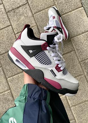 Шикарные женские кроссовки nike air jordan 4 wsr psg paris белые с бордовым