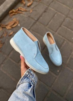 Високі лофери з натуральної шкіри та замші жіночі лора пиано