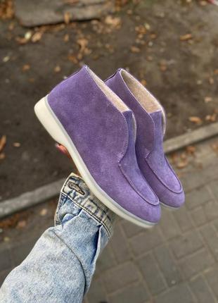 Високі лофери з натуральної шкіри та замші жіночі лора пиано