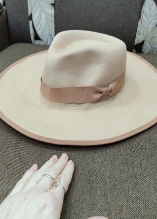 Шляпа федора фетровая кепи клетчатка панама бежевая шерстяная шерсть2 фото