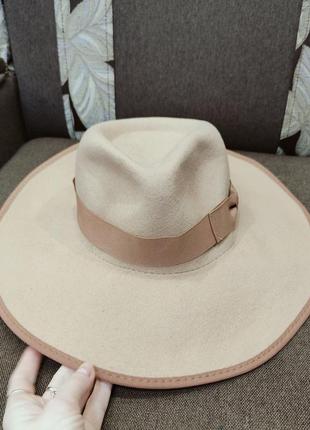 Шляпа федора фетровая кепи клетчатка панама бежевая шерстяная шерсть5 фото