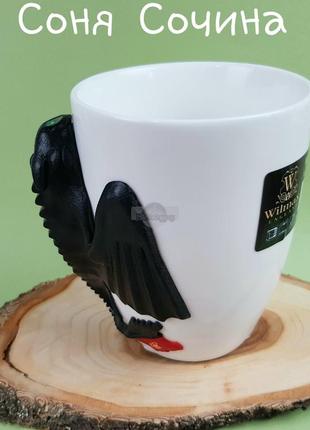 Фарфоровая чашка с декором беззубик кружка подарок ручной работы из полимерной глины6 фото