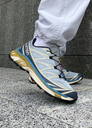 Прекрасные женские кроссовки salomon s/lab xt-6 blue beige голубые с бежевым