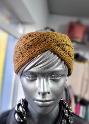 Повязка на голову женская однотонная вязанная без бренду one size коричневая6 фото