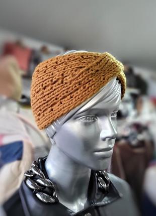 Повязка на голову женская однотонная вязанная без бренду one size коричневая5 фото