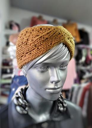 Повязка на голову женская однотонная вязанная без бренду one size коричневая7 фото