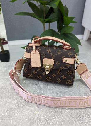 Сумка луи витон  madeleine louis vuitton мини клатч коричневый+ розовый ремень