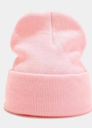 Розовая шапка бини унисекс, шапка с отворотом, fs-2161
