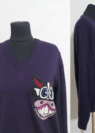 Вязаный свитер из мериношерсти с красивой коровкой италия4 фото