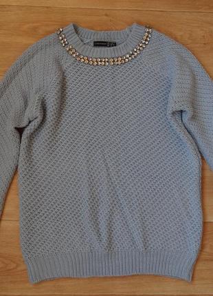 Снизила цену нежный голубой свитер с камнями