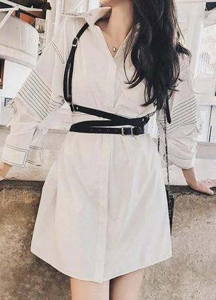 Пояс портупея жіноча штучна шкіра чорний, ремені на талію