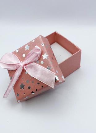 Коробочка для украшений под кольцо,кулон или серьги квадратная розовая "звёздочки"