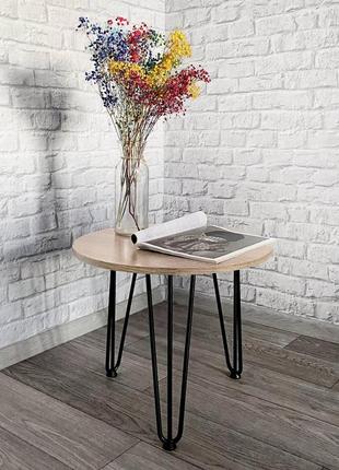 Столик журнальний кавовий "шпилька" стільниця дуб сонома д-500, н-416 мм (ніжки 3/400 трубка чорна) лофт