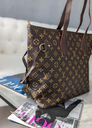 Сумка жіноча louis vuitton коричневий + коричневі ручки шопер луї віттон4 фото