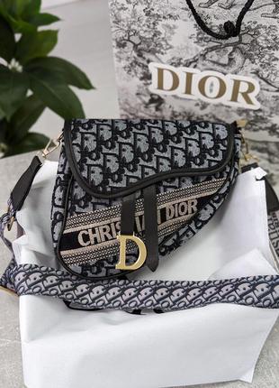 Женская сумка седло кристиан диор серая текстильная dior