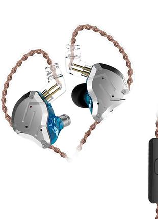 Навушники kz zs10 pro з мікрофоном blue дротові вакуумні