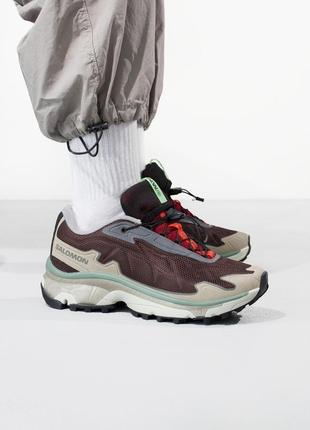 Классные мужские кроссовки salomon xt slate brown beige red коричневые1 фото