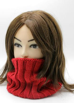 Хомут женский красный зимний, шарф труба осенний/зимний крупный, снуд небольшой теплый с рубчика1 фото