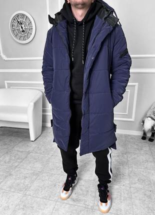 Длинные мужские зимние повседневные парки синего цвета. модные деловые пуховики