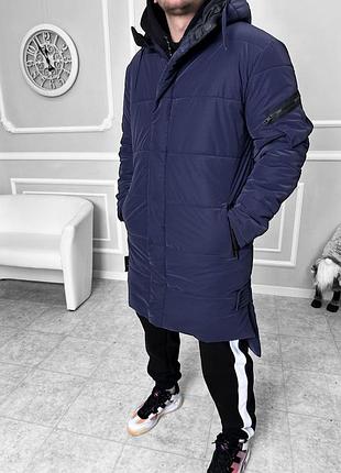 Длинные мужские зимние повседневные парки синего цвета. модные деловые пуховики