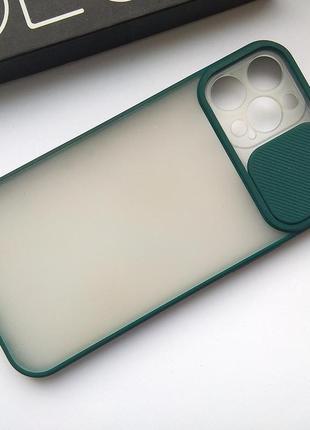 Стильный чехол для iphone 12 pro max силиконовый со шторкой для камеры и зеленой рамкой2 фото