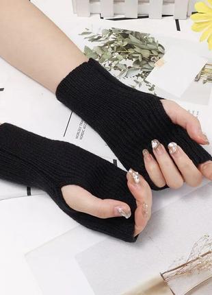 Мітенки жіночі довгі рукавиці без пальців one size чорны4 фото