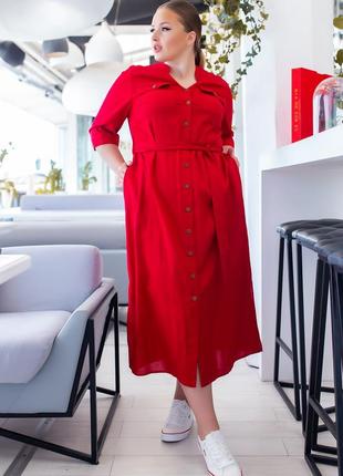 Красное стильное батальное платье сафари!