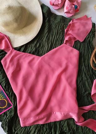 Розовая коралловая шелковая блуза топ с завязками coast, шелк крепдешин1 фото