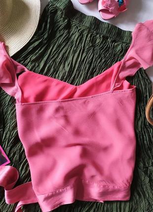 Розовая коралловая шелковая блуза топ с завязками coast, шелк крепдешин2 фото