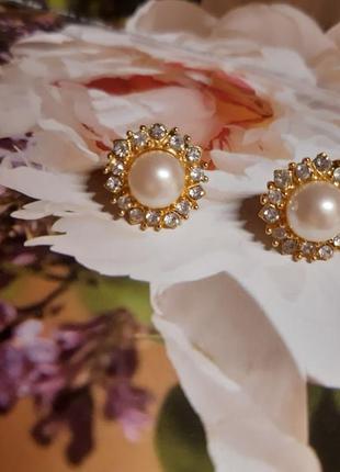 Серьги marvella. перламутр стекло цирконы, американский винтаж