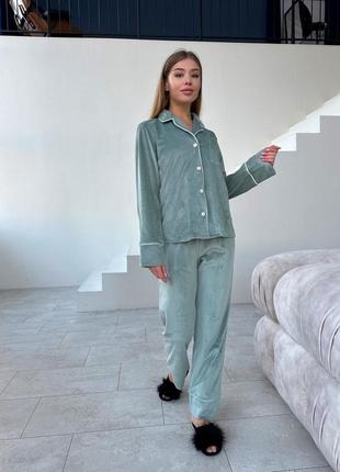 Велюровая пижама, комплект для дома мятного цвета1 фото