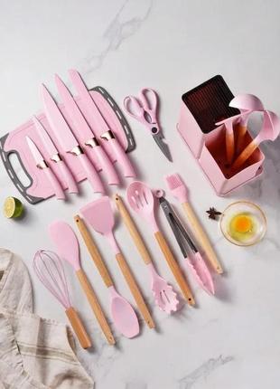 Набор ножей + кухонные принадлежности zepline zp-107 19 предметов розовый salemarket