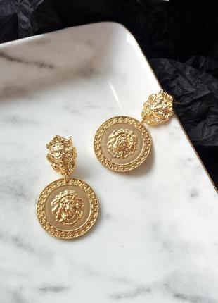 Серьги львы в стиле версаче versace - модная бижутерия тренд!3 фото