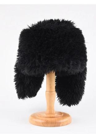 Пушистая шапка с ушками кролика  черный one size 54-57р (1278)