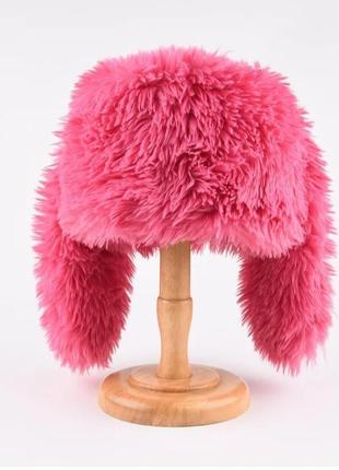 Пушистая шапка с ушками кролика  розовый one size 54-57р (1278)