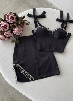 Корсет + мини-юбка черный комплект5 фото