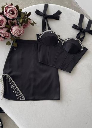 Корсет + мини-юбка черный комплект4 фото