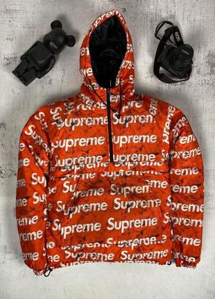 Мужской анорак supreme | куртка стильная красная с надписями | демисезонный яркий анорак с капюшоном1 фото