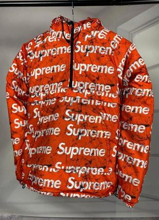 Мужской анорак supreme | куртка стильная красная с надписями | демисезонный яркий анорак с капюшоном2 фото