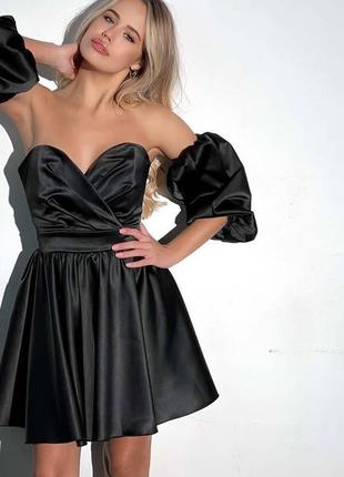 Пышное платье мини вечерний выпускной черная со сьемными рукавами2 фото